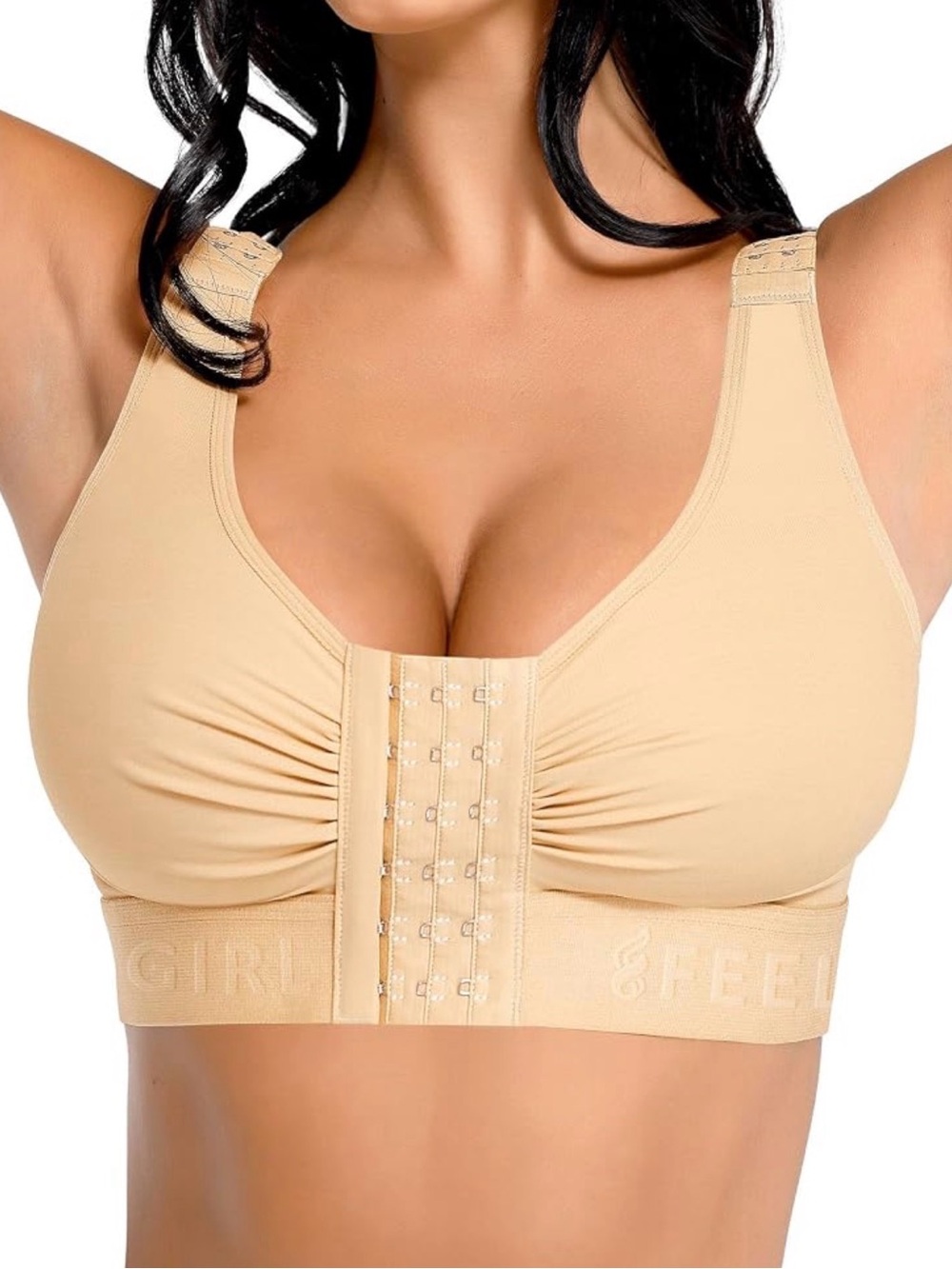 Front-Closure Support Bra in Beige - Comfortable Everyday Lift